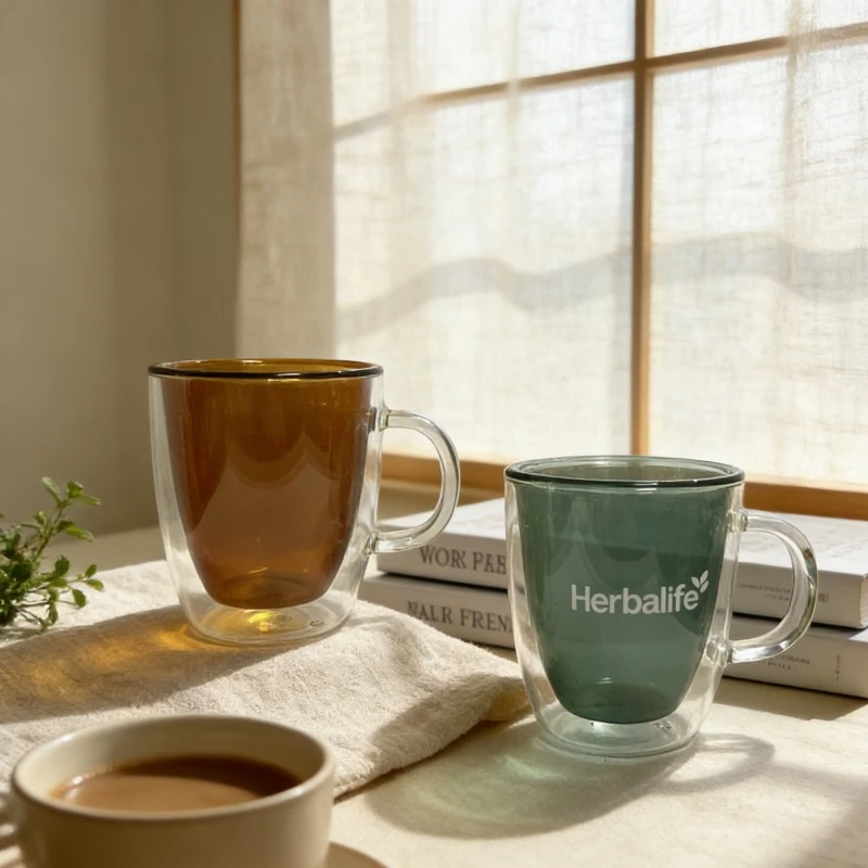 Colorful Double Layered Handle Glass Cup